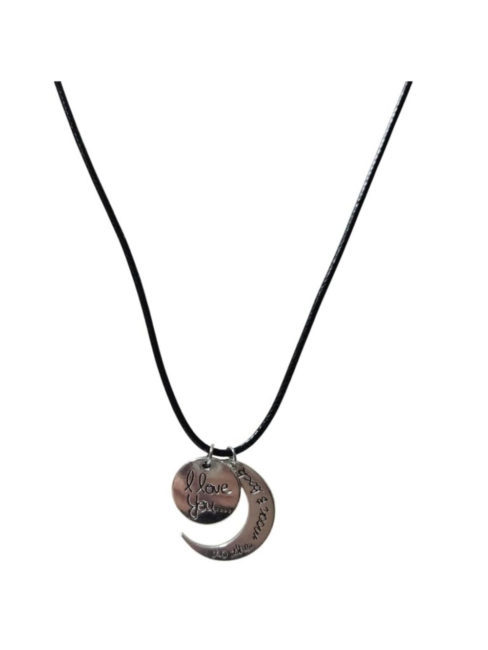 I Love You To The Moon & Back Pendant Necklace Black Cord Jewelry Gift Women